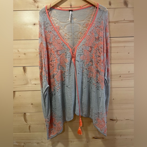 Free People Sweaters - {FREE PEOPLE} Grey Coral Distressed Poncho Lace Up